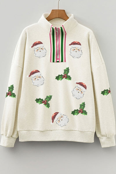 Women's Sequin Santa Quarter-Zip Christmas Sweatshirt