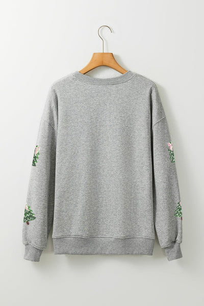 Women's Sequined Christmas Tree Graphic Sweatshirt in Heather Grey
