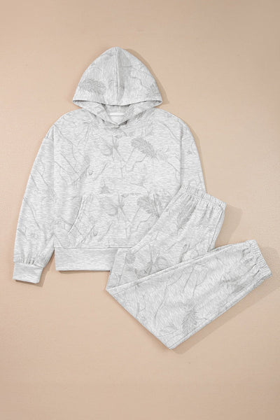 Women's Silver Feather Print Hooded Sweatshirt and Joggers Set