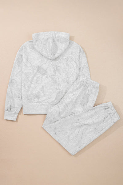 Women's Silver Feather Print Hooded Sweatshirt and Joggers Set