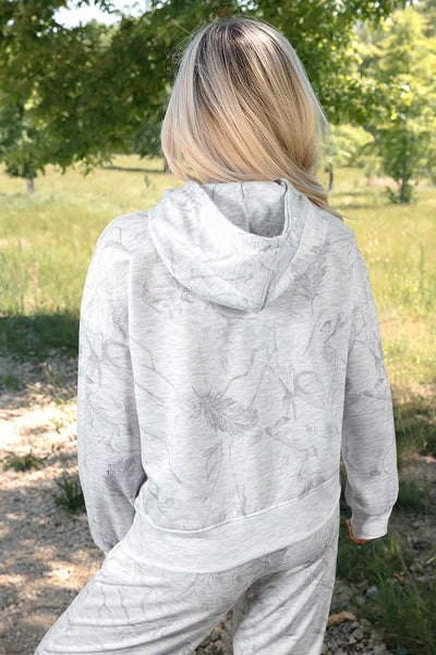 Women's Silver Feather Print Hooded Sweatshirt and Joggers Set