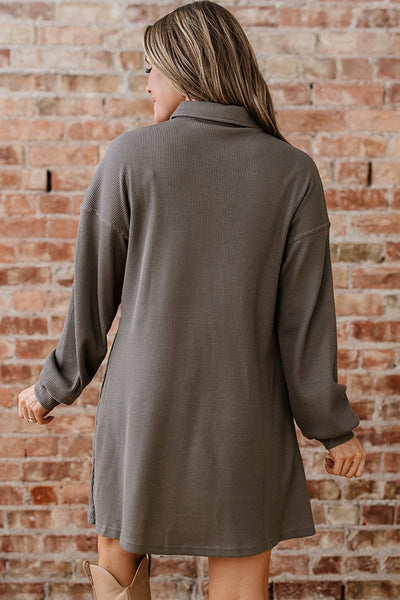 Women's Simply Taupe Waffle Knit Tunic Shirt Dress with Pockets