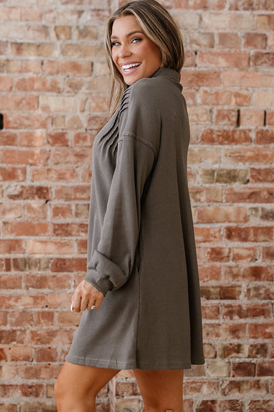 Women's Simply Taupe Waffle Knit Tunic Shirt Dress with Pockets