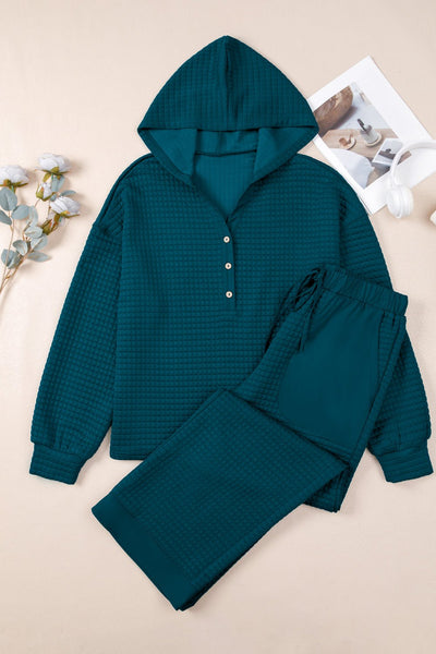 Women's Skobeloff Teal Waffle Knit Henley Lounge Set