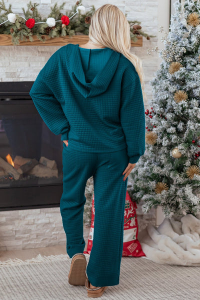 Women's Skobeloff Teal Waffle Knit Henley Lounge Set
