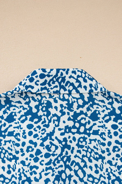 Women's Sky Blue Cotton Striped Leopard Patchwork Blouse