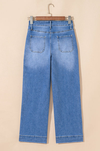Women's Sky Blue High-Rise Cropped Wide Leg Jeans
