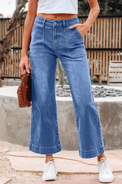 Women's Sky Blue High-Rise Cropped Wide Leg Jeans