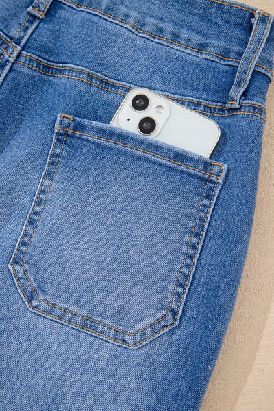 Women's Sky Blue High-Rise Cropped Wide Leg Jeans