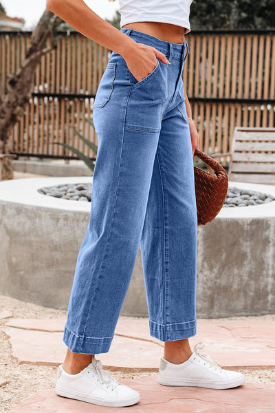 Women's Sky Blue High-Rise Cropped Wide Leg Jeans