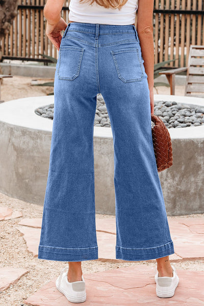 Women's Sky Blue High-Rise Cropped Wide Leg Jeans