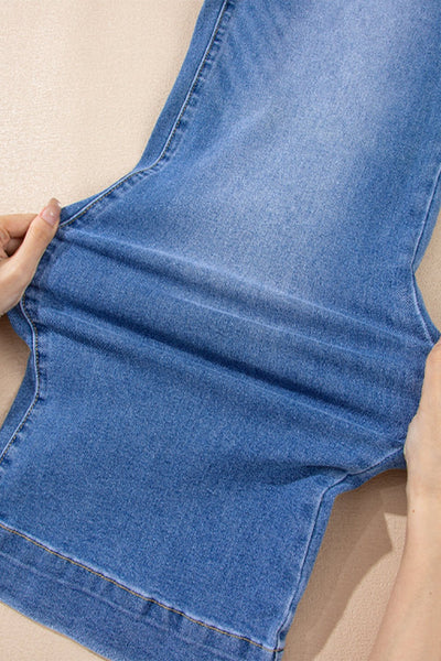 Women's Sky Blue High-Rise Cropped Wide Leg Jeans