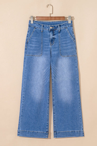 Women's Sky Blue High-Rise Cropped Wide Leg Jeans