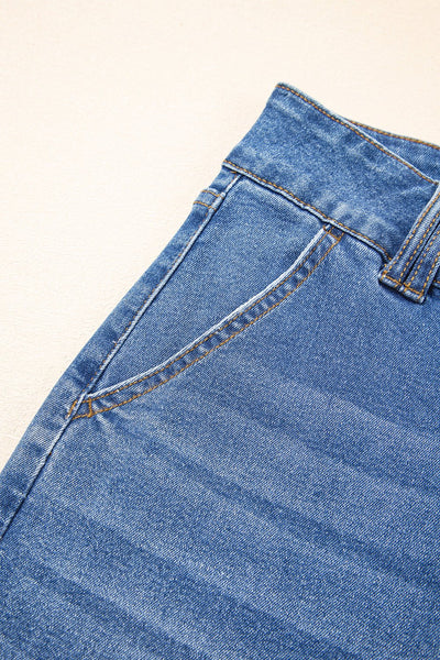 Women's Sky Blue High-Waist Wide-Leg Jeans with Double Button