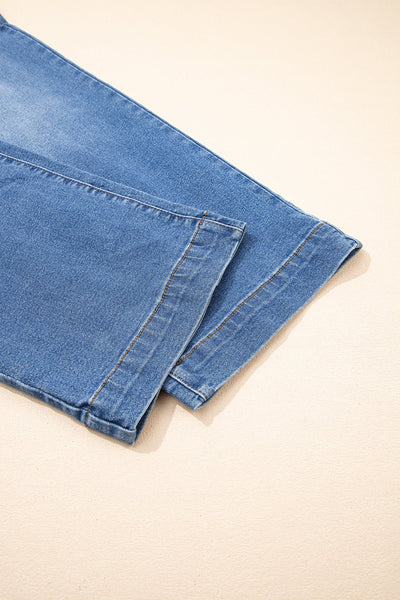 Women's Sky Blue High-Waist Wide-Leg Jeans with Double Button