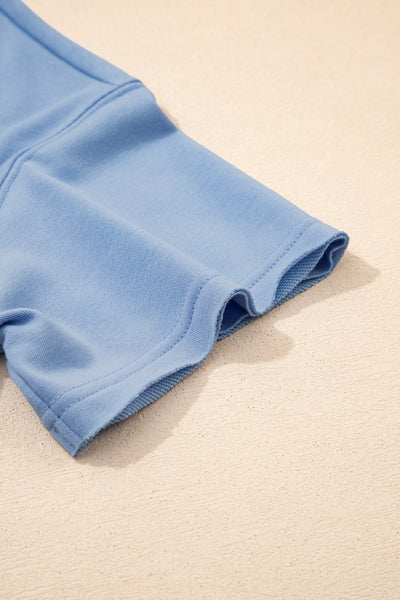 Women's Sky Blue Textured Patchwork 2-Piece Short Set