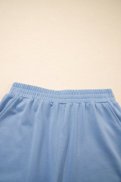 Women's Sky Blue Textured Patchwork 2-Piece Short Set