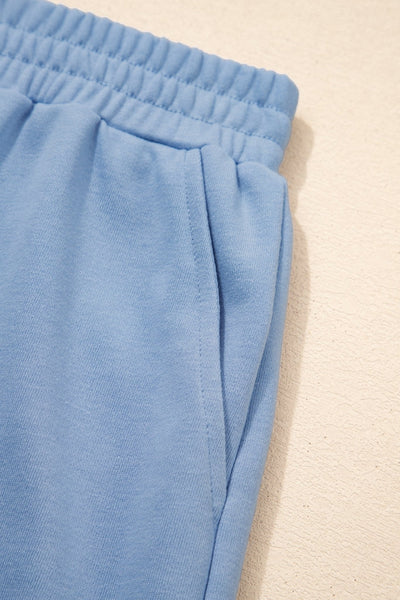 Women's Sky Blue Textured Patchwork 2-Piece Short Set