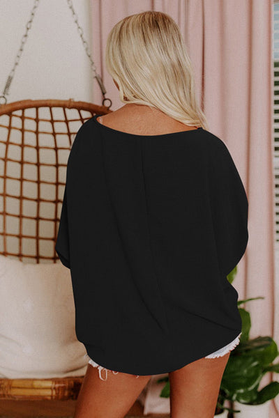 Women's Smocked Cuff Shift Blouse in Midnight Black