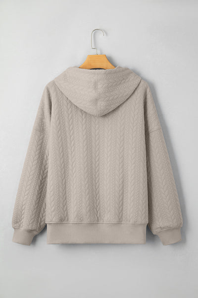 Women's Smoke Gray Cable-Knit Textured Hoodie | Relaxed Fit Pullover