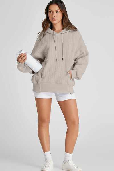 Women's Smoke Gray Cable-Knit Textured Hoodie | Relaxed Fit Pullover