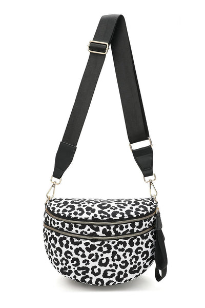 Women's Snow Leopard Print Crossbody Sling Bag with Wide Strap