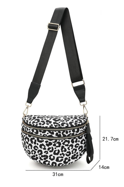 Women's Snow Leopard Print Crossbody Sling Bag with Wide Strap