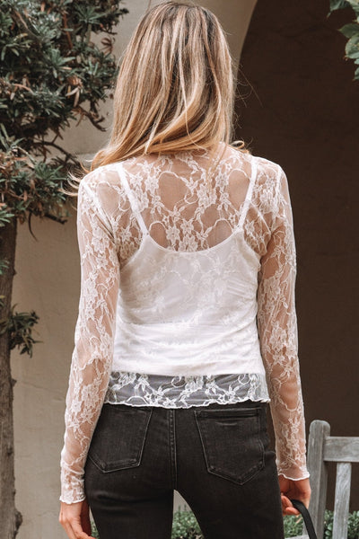 Women's Sophisticated Sheer White Lace Mock Neck Top
