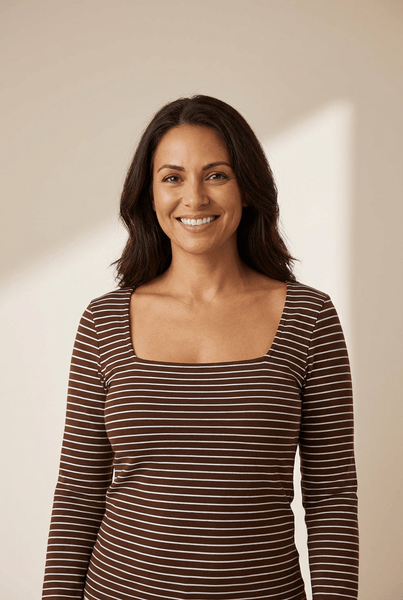 Women's Square Neck Striped Cotton Blouse in Espresso
