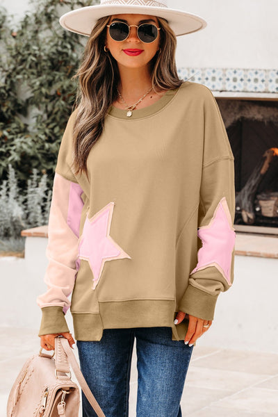 Women's Star Patchwork Relaxed Sweatshirt in Sage and Blush with practical styling and dependable silhouette control.