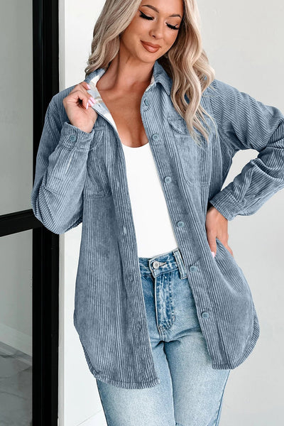 Women's Stone Blue Reversible Corduroy Plaid Shacket