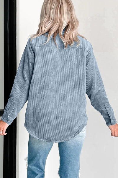 Women's Stone Blue Reversible Corduroy Plaid Shacket