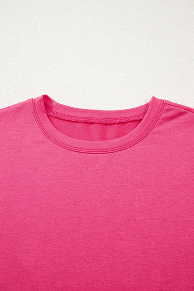Women's Strawberry Pink Patchwork Hem Long Sleeve Pullover