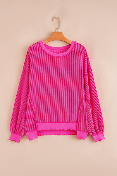 Women's Strawberry Pink Twisted Rib Knit Long Sleeve Top