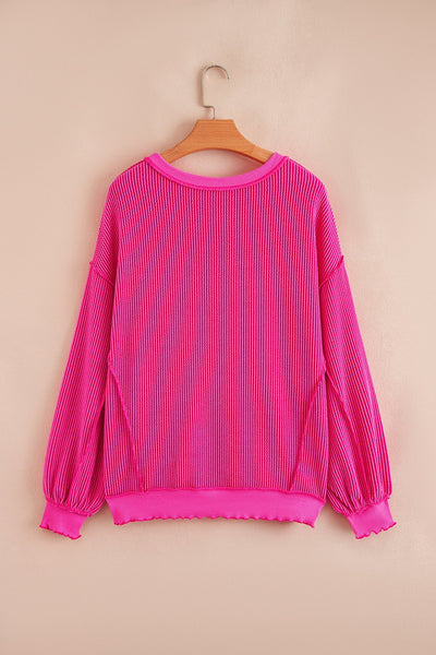 Women's Strawberry Pink Twisted Rib Knit Long Sleeve Top