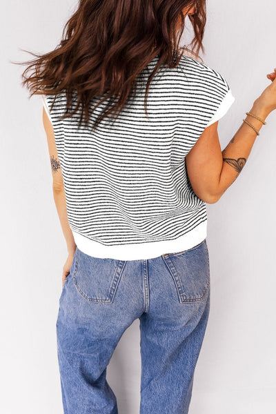 Women's Striped Cap Sleeve Viscose Blend Cardigan with Contrast Trim