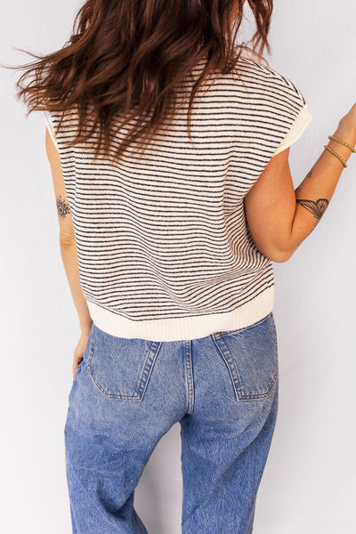 Women's Striped Cap Sleeve Viscose Blend Cardigan with Contrast Trim