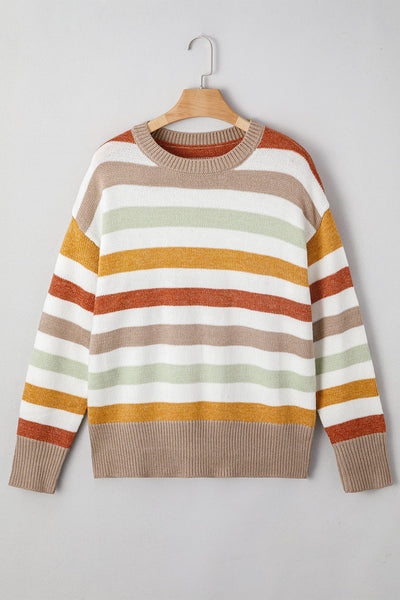Women's Striped Crewneck Plus Size Oversized Knit Sweater