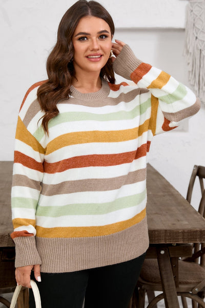 Women's Striped Crewneck Plus Size Oversized Knit Sweater