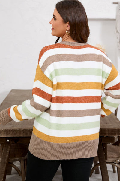 Women's Striped Crewneck Plus Size Oversized Knit Sweater