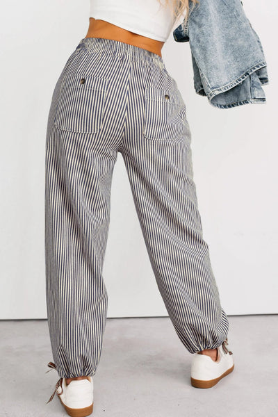 Women's Striped High-Waist Drawstring Utility Jogger Pants