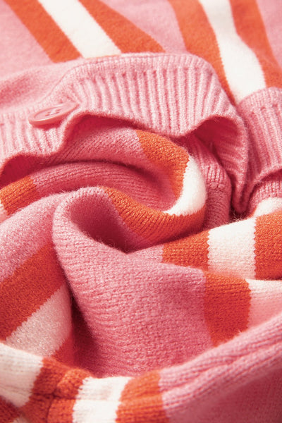 Women's Striped Pink Viscose Blend Drop Shoulder Cardigan
