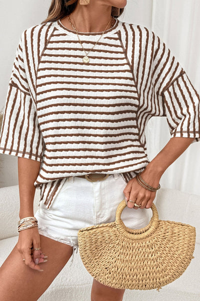 Women's Striped Relaxed Fit Knit Top with Split Hem