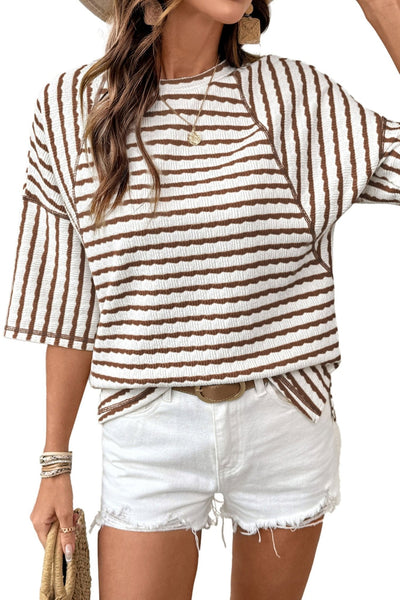 Women's Striped Relaxed Fit Knit Top with Split Hem