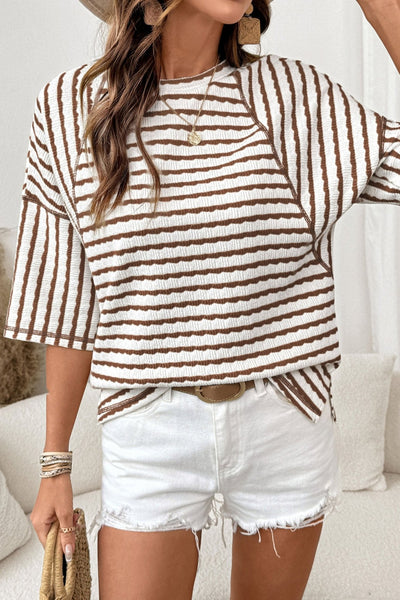 Women's Striped Relaxed Fit Knit Top with Split Hem