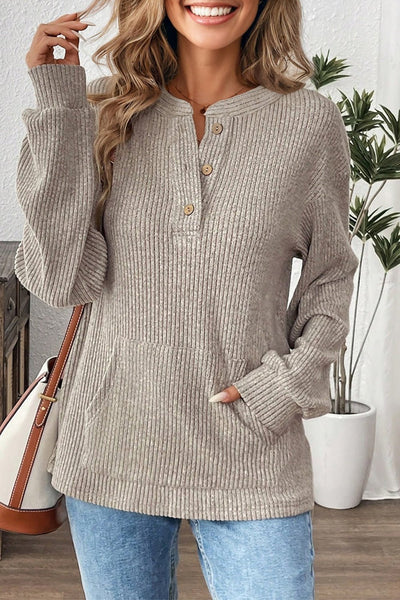 Women's Stylish Women's Long Sleeve Henley Knit Top in Soft Cotton - Casual Everyday Shirt for Effortless Chic Comfort