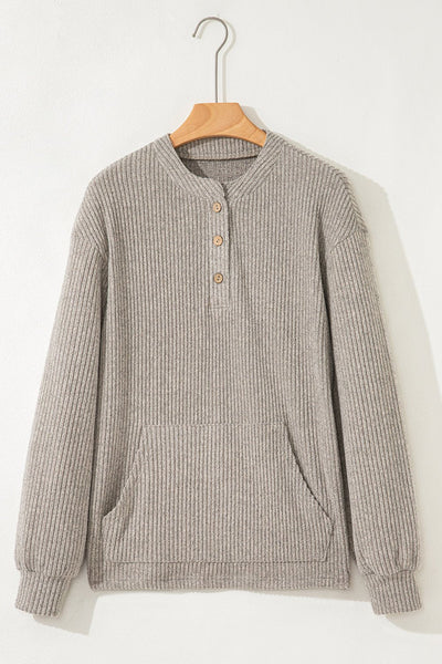 Women's Stylish Women's Long Sleeve Henley Knit Top in Soft Cotton - Casual Everyday Shirt for Effortless Chic Comfort