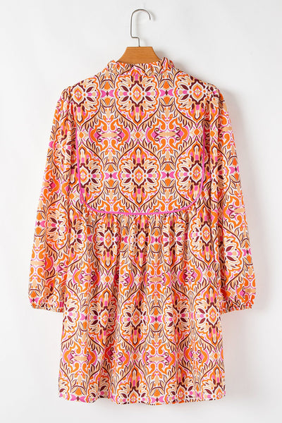 Women's Sunset Orange Abstract Print Boho Shift Dress