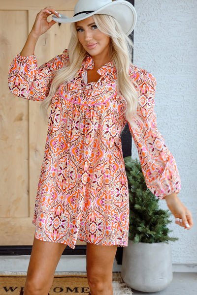 Women's Sunset Orange Abstract Print Boho Shift Dress