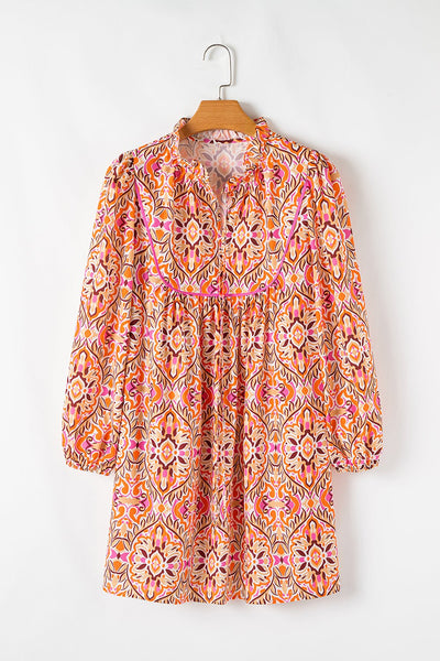 Women's Sunset Orange Abstract Print Boho Shift Dress